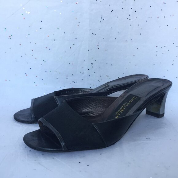 Donna Karan New York Black leather mesh Y2K mules peep toe Size 6.5 Whimsygoth - Picture 7 of 16